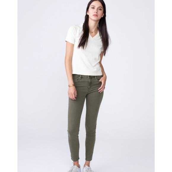 Unpublished Anthropologie Green Midrise Denim Straight‎ Leg Jeans Cuffed Hem 28 - Picture 1 of 11